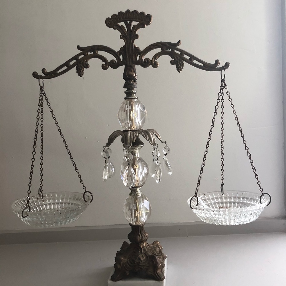 Vintage  Brass, Marble, Lucite and Crystal Scales